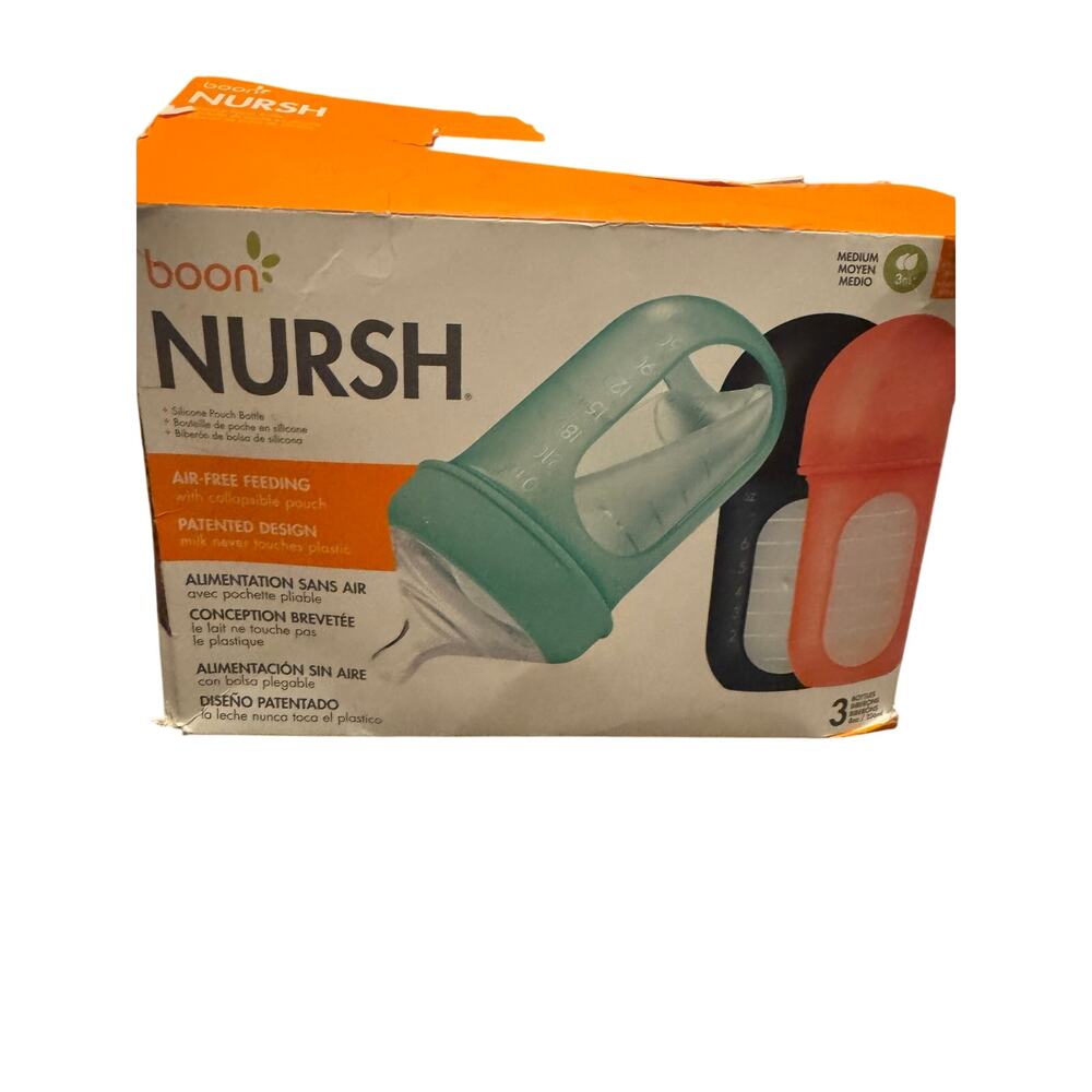 Boon Nursh Pouch Baby Bottles 100% silicone Medium 3 Months Up - 8 fl oz/3pk NWB